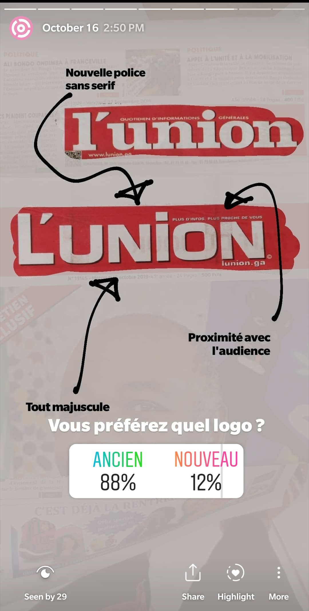 Sondage Instagram story